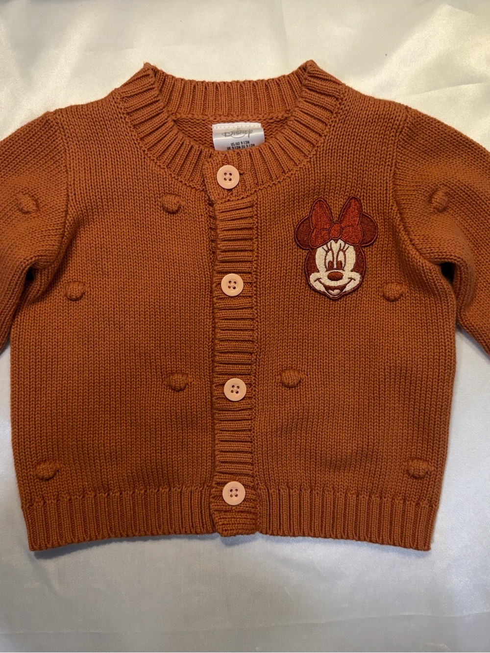 Disney Girls' Rust Orange Knit Cardigan with Minnie Embroidered Patch